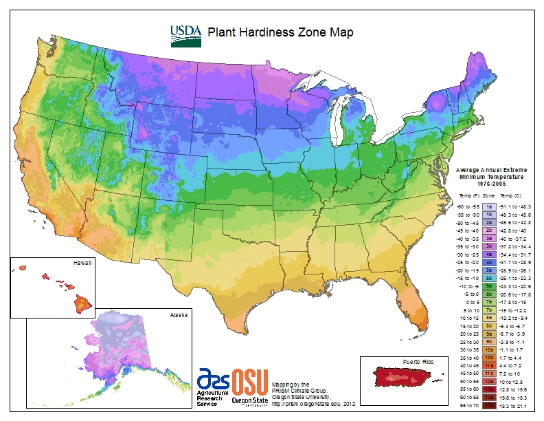 USDA plant hardiness zone map